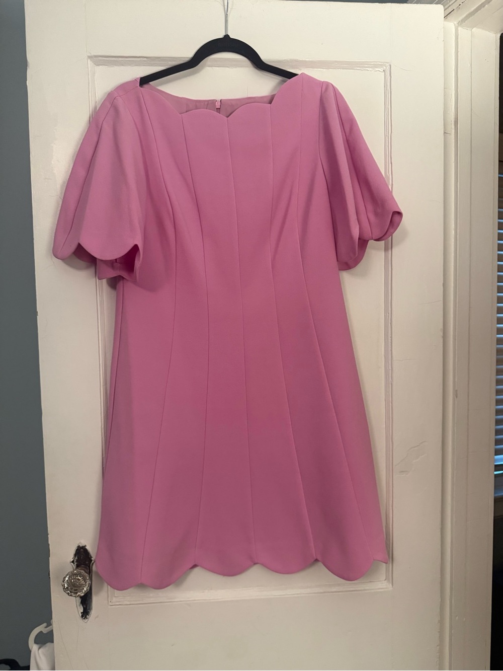 Eliza J Lilac-Pink Scallop Hem Puff Sleeve Mini Dress